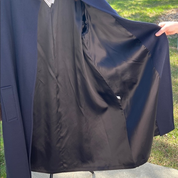 Vintage Marvin Richards USA Full Length Navy Pea Coat Winter Coat Brown Fur Trim - Picture 6 of 17